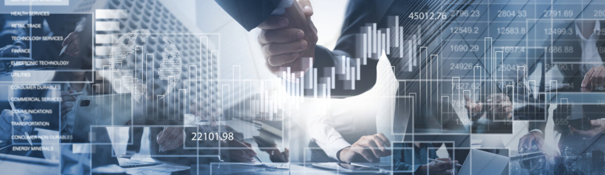 Collage business background of successful company and teamwork. Global business and financial growth report, various business collaboration of teamwork as background