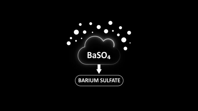 Chemical formula ba so4 for barium sulfate with white particle represented as a cloud on a black background