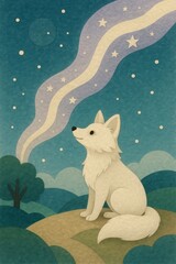 Fototapeta premium Whimsical fox under starry sky.