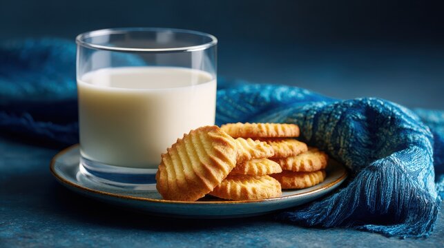 Fresh Milk and Crunchy Cookies Delight on a Blue Background
