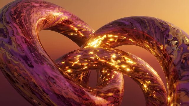 Abstract metallic sculpture with swirling purple and gold patterns