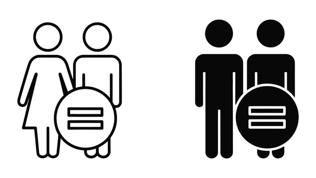 Gender equality icon set. Male and female symbols with equal sign for social rights.