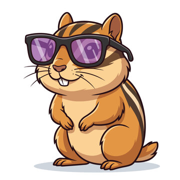 A cute cartoon chipmunk wearing cool sunglasses, looking stylish and relaxed.