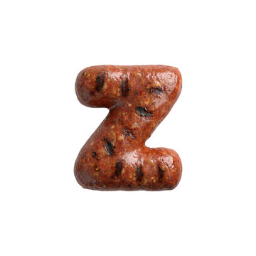 Merguez sausage letter Z - Lower-case Barbecue font isolated on white background. Perfect alphabet for creative illustrations related to Barbecue, Grilled meat, oriental cuisine...