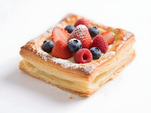 Homemade Square Berry Danish Pastry with Rustic Bakery Charm Isolated on White Background, Fresh Artisan Breakfast Dessert