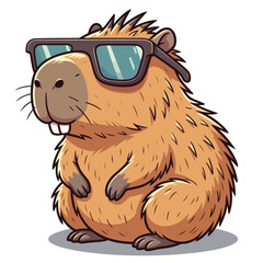 Obraz premium A charming cartoon capybara character sporting trendy sunglasses, isolated on a clean white background.