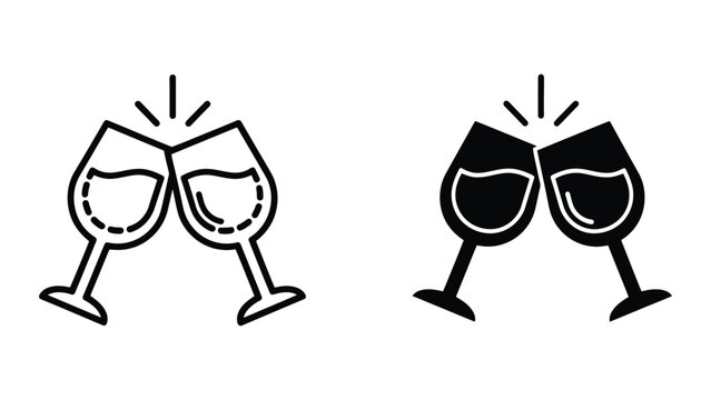 Wine glasses clinking icon set. Cheers toast symbol for celebration and party design.