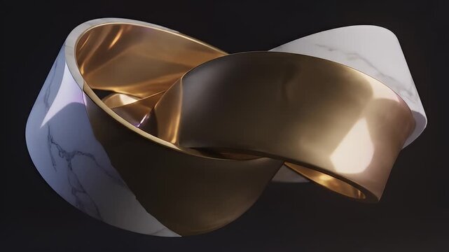 Abstract sculpture with metallic gold and marble textures