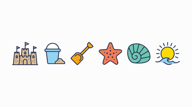 Sandcastle bucket and shovel on beach. Summer vacation toys for playing in the sand.