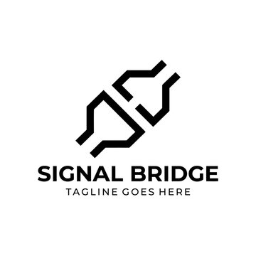 Minimalist digital connection emblem for networking and infrastructure technology.