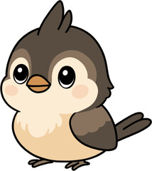 Obraz premium Cute kawaii sparrow bird cartoon character, vector illustration of adorable little brown bird isolated on white background.