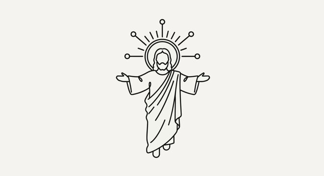 Jesus Christ Icon Isolated Transparent Background Line Art