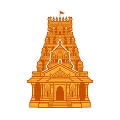 Obraz premium Gold Hindu Temple Gopuram Vector Illustration Isolated for Indian Culture and Religious Design