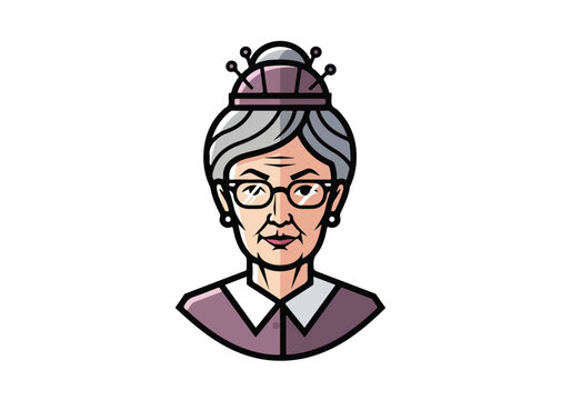 Illustration of a senior woman with glasses and an elegant bun hairstyle.