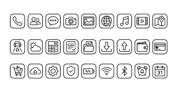Modern Home Screen Mobile Apps Interface Icon Set Editable Vector Illustration