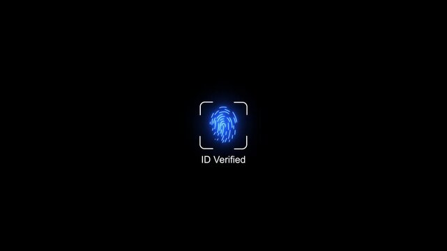 Digital fingerprint biometric scanner animation: id verification and success authentication process security
