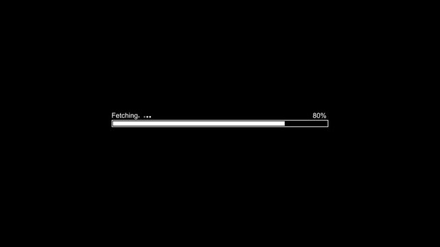 Digital loading progress bar animation with fetching text and percentage counter on black background