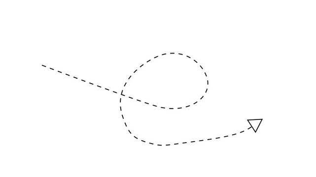 Animated hand-drawn dashed line loop arrow path on white background