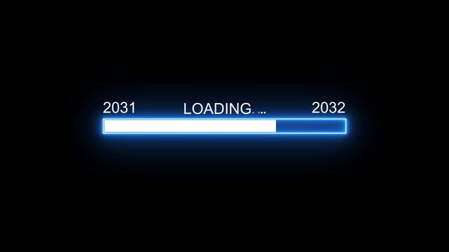 Neon loading bar progress indicator animation for 2031 to 2032 transition