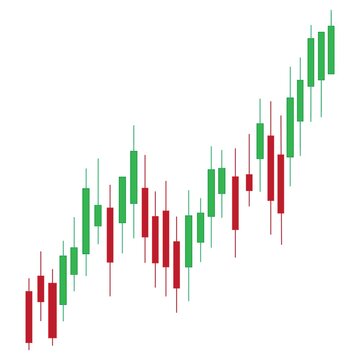 Stock market candlestick chart with upward trend isolated on white background