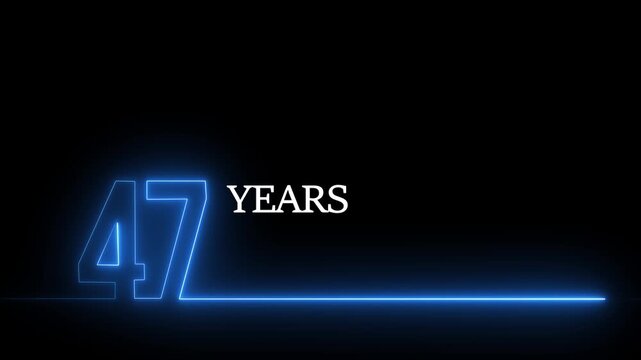 47 years anniversary neon glowing line motion on black background