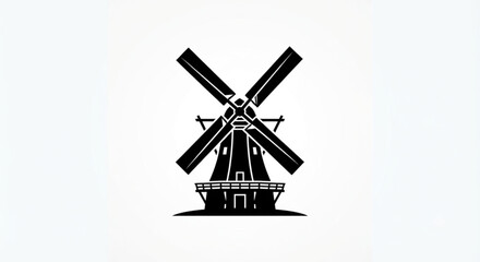 Obraz premium black windmill silhouette on a white background