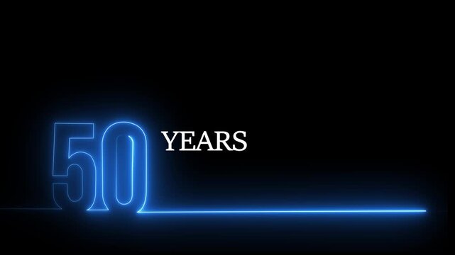 50 years anniversary neon glowing text animation on black background
