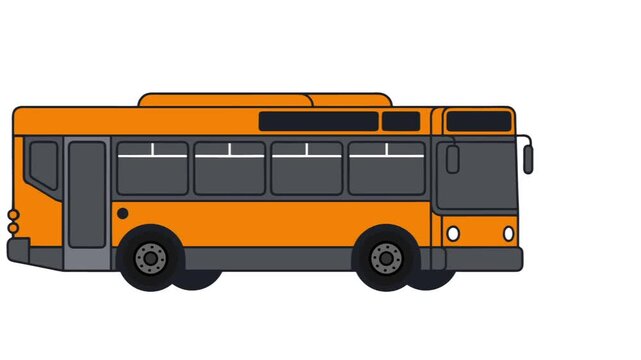 Bright orange city bus with large windows and wheels.