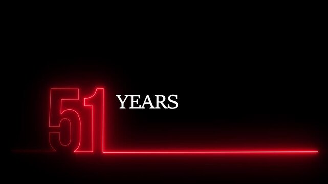 51 years anniversary neon glowing red text animation on black background