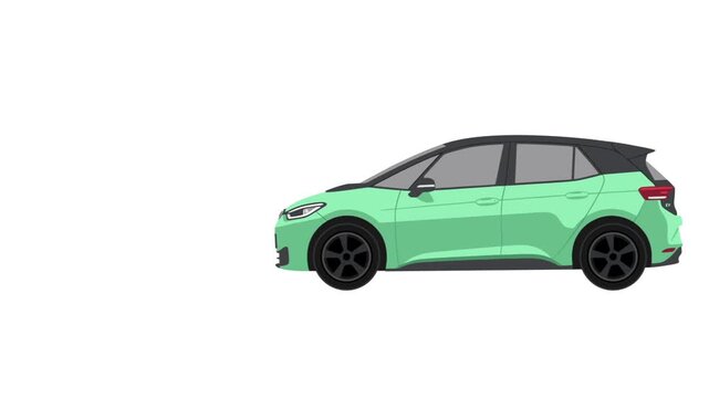 Green hatchback car isolated on white background.