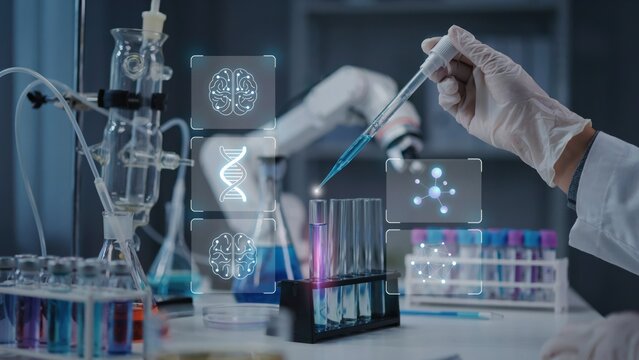 Scientist conducting research with ai and biotechnology