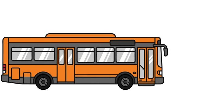 Illustration of a bright orange city bus with large windows.