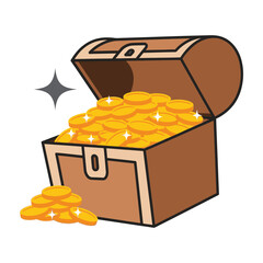 Treasure chest overflowing with gold coins and sparkling jewels inside © MSTSAJEDA