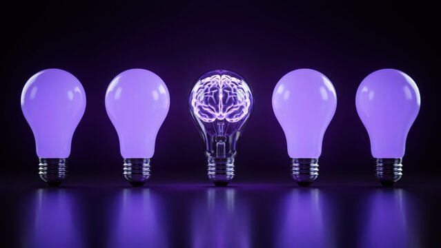 Light bulb with a glowing brain inside