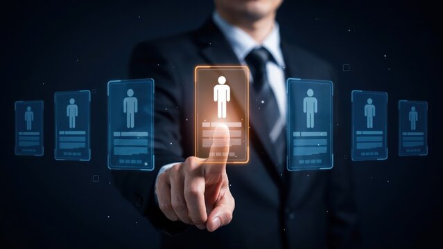 Businessman touching digital interface of human resources