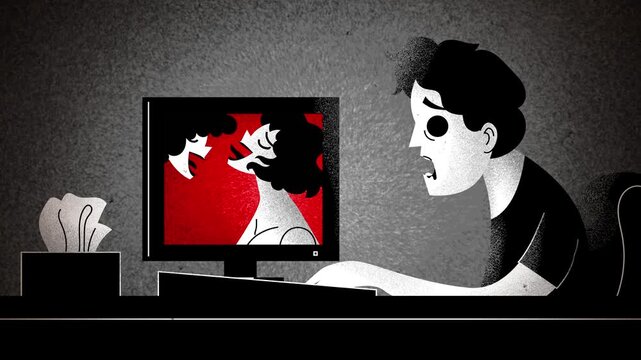 man compulsively watching adult videos on his computer due to pornography addiction