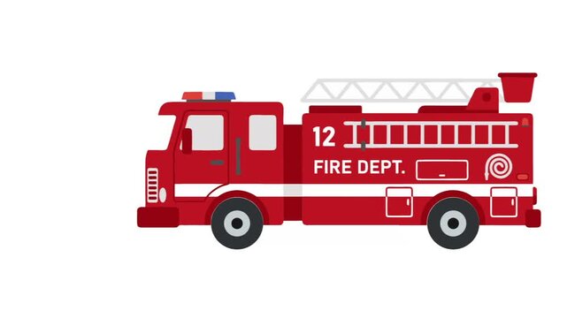 Bright red fire truck with ladder and emergency lights.