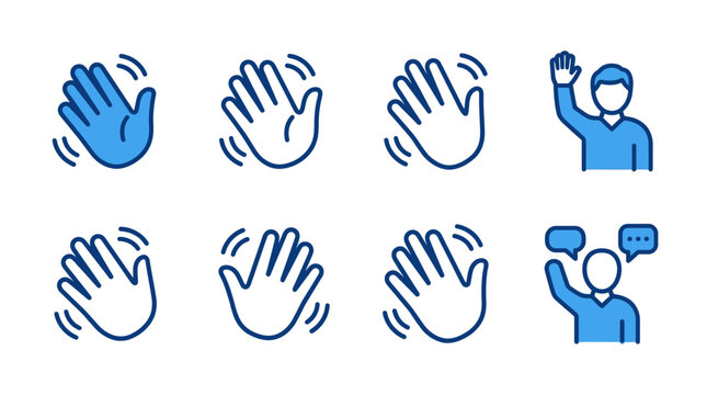 Waving Hand Vector Icons Set &mdash; Greeting, Communication, Hello, Gesture, Interaction, Social, Friendly, Motion, Symbol, Chat, Human Connection