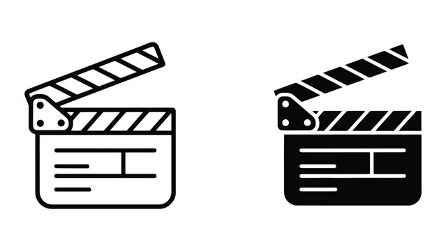 Clapperboard icons for film production. Movie slate symbols for cinema and video editing.