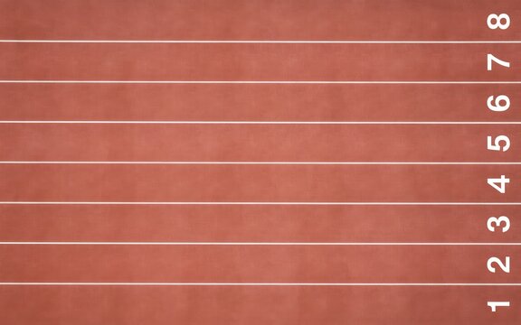 Top view of a running track with lanes numbered 1 to 8