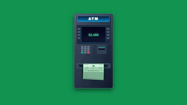 Automated teller machine deposit cash on green screen. 4K Video