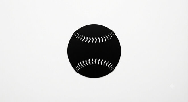 black baseball silhouette with white stitching on a light background