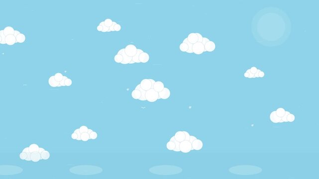 Minimalist blue sky background with fluffy white clouds in a clean vector cartoon style for natural summer landscape design