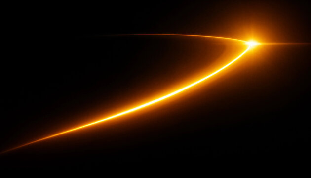 Abstract golden arc light effect with glowing lens flare isolated on a deep black background for digital design projects