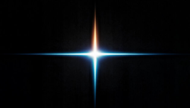 Abstract glowing star burst with a vibrant blue and orange light effect isolated on a black background