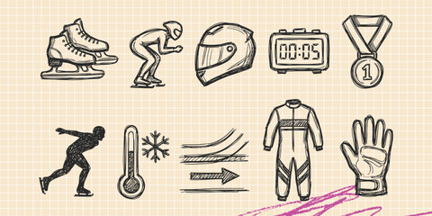 Hand drawn vintage black ink scribble doodle vector set of extreme sports skating and cycling icons for creative graphic design © Broke Stoke