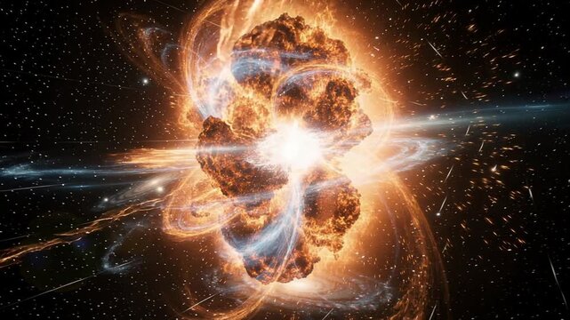 Epic cosmic supernova explosion with glowing energy and swirling galaxies in deep outer space