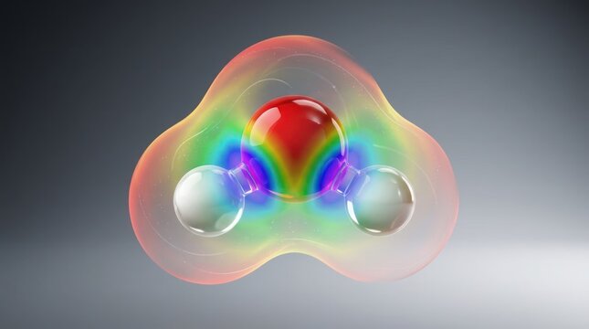 Molecular structure visualization with atomic bond and electron cloud representation