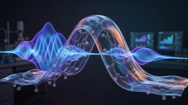 Abstract wave visualization with molecular structure data flow
