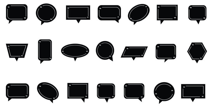 Quote box frame, big set. Quote text in speech bubble. Quote box icon. Blank template quote text info design boxes quotation bubble blog quotes symbols.